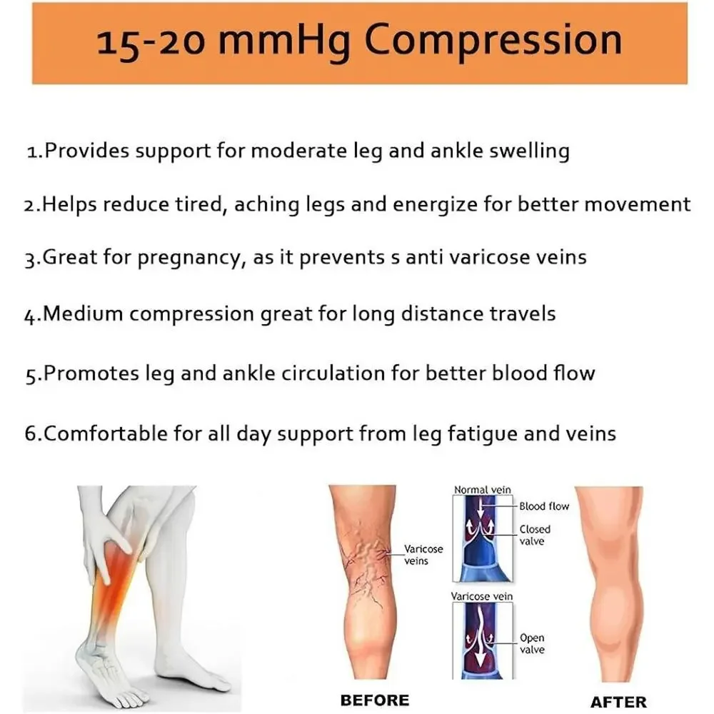3 Pairs Zipper Compression Socks Women Open Toe Black L/XL
